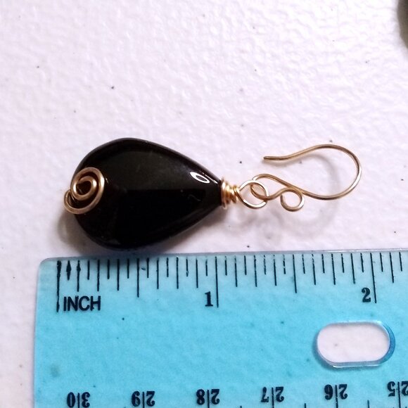 Soul Cleansing: Massive Black Agate Teardrop Dangle Earrings! Calmness +Strength - Picture 8 of 10